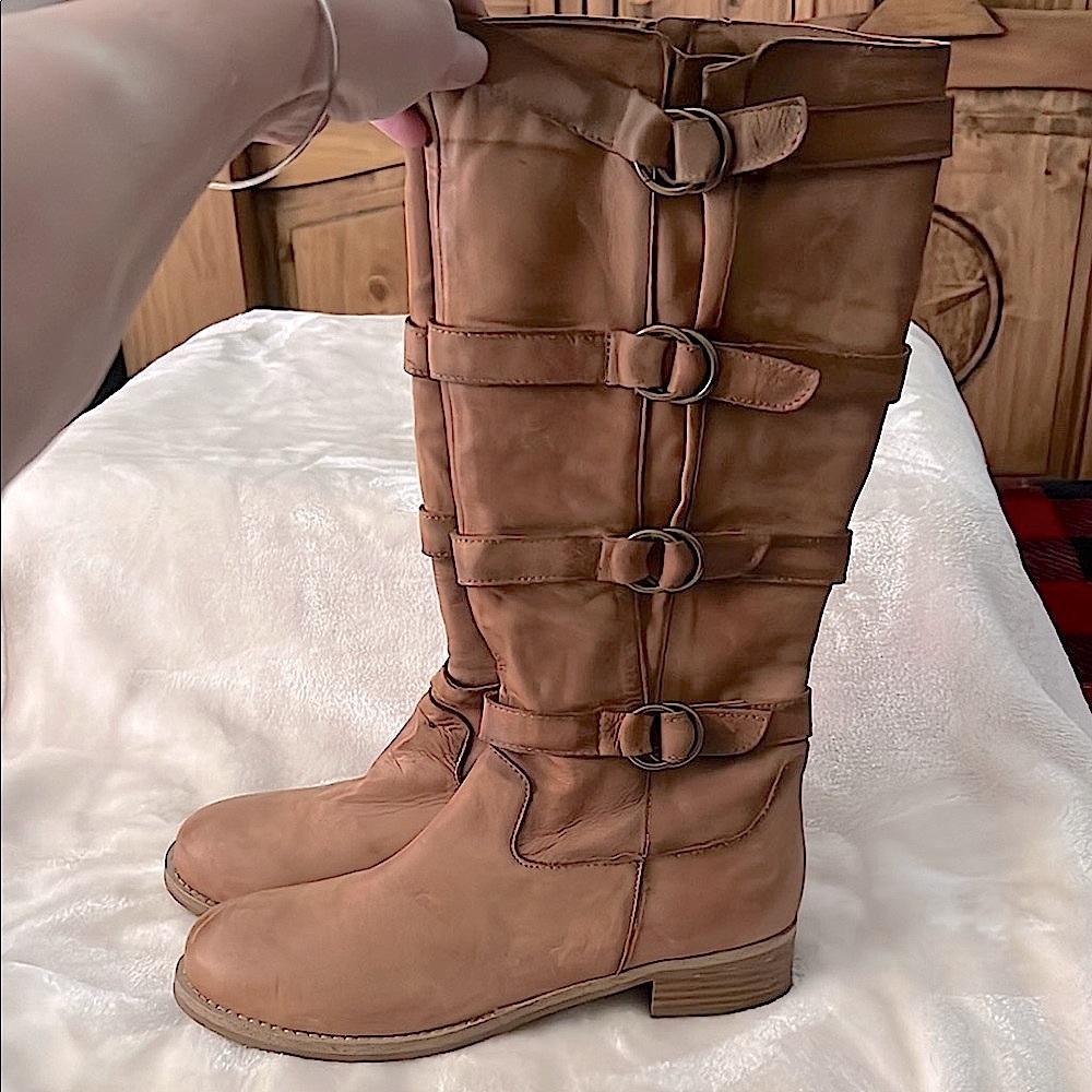 👢 SOFT TAN LEATHER FULL ZIP KNEE-HIGH 
 NON-SLIP BUCKLED RIDING BOOT Women’s 10 - Picture 13 of 13